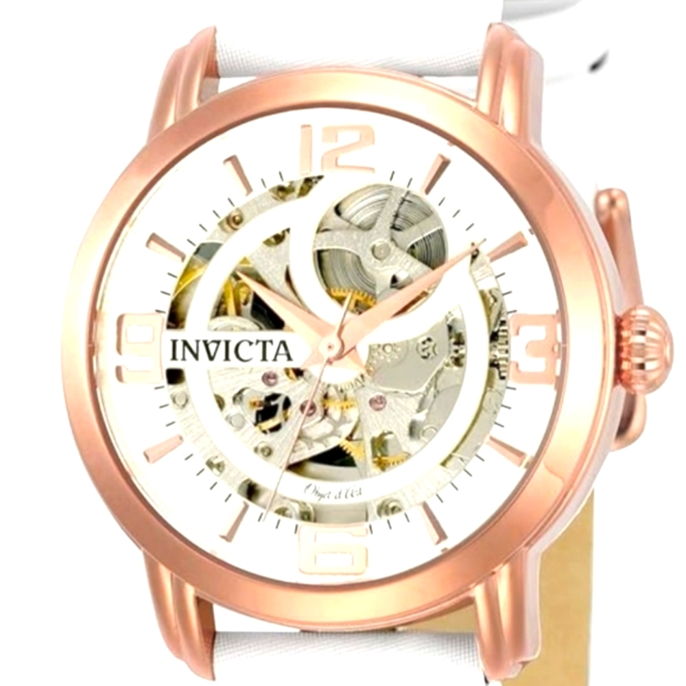 Invicta Rose Gold and White Skeleton Watch